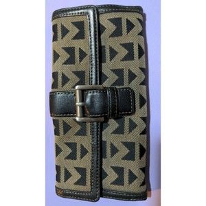 Michael Kors Monogrammed Canvas And Leather Bifold Wallet With Buckle